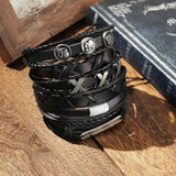 Vintage Gothic Punk Skull Metal Multilayer Leather Bracelet Men