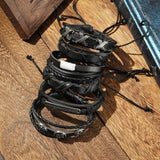 Vintage Gothic Punk Skull Metal Multilayer Leather Bracelet Men