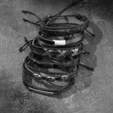 Vintage Gothic Punk Skull Metal Multilayer Leather Bracelet Men
