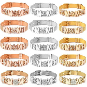 10mm Love Heart MOM Charms Bracelets DIY Stainless Steel Set For Women Men
