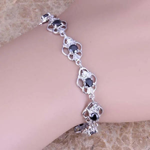 CZ Silver Plated Link Chain Bracelet 7-8'' S0606