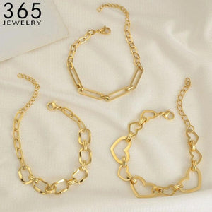 Heart Square Link Chain Bracelet Women Stainless Steel Party Jewelry