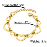 Heart Square Link Chain Bracelet Women Stainless Steel Party Jewelry