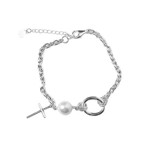 Silver Cross Pearl Round Bracelet Charm Women Delicated All Match Chain Bracelet