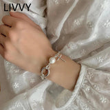 Silver Cross Pearl Round Bracelet Charm Women Delicated All Match Chain Bracelet