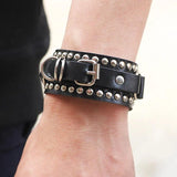 Gothic Wide Leather Bracelet with Zipper Rivet