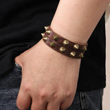 Gothic Wide Leather Bracelet with Zipper Rivet