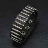Stainless Steel Wide Alloy Bullet Bracelet Cowhide Leather Bracelet for Men