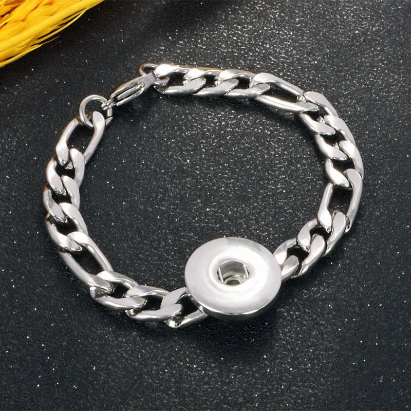 Stainless Steel Chain Link Bangle Bracelet For Snap Button Charm Jewelry