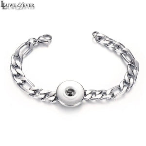 Stainless Steel Chain Link Bangle Bracelet For Snap Button Charm Jewelry