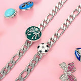 Stainless Steel Chain Link Bangle Bracelet For Snap Button Charm Jewelry