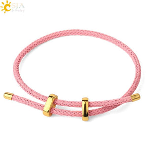 CSJA Red Thread String Bracelet Lucky Stainless Steel Adjustable Jewelry G434