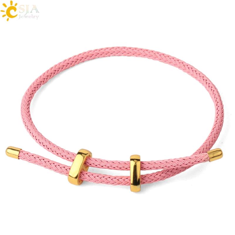 CSJA Red Thread String Bracelet Lucky Stainless Steel Adjustable Jewelry G434