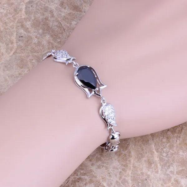 CZ Silver Plated Link Chain Bracelet 6.5-8 inch S0322