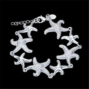 925 Silver Frosted Starfish Bracelet for Women Wedding Party