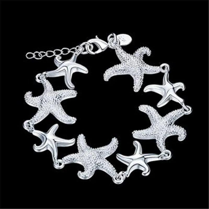 925 Silver Frosted Starfish Bracelet for Women Wedding Party