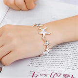 925 Silver Frosted Starfish Bracelet for Women Wedding Party