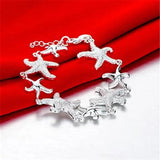 925 Silver Frosted Starfish Bracelet for Women Wedding Party