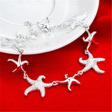925 Silver Frosted Starfish Bracelet for Women Wedding Party