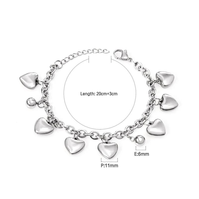 ASON Stainless Steel Bracelet Star Heart Beads Charm Bracelet For Women Girls