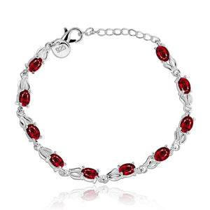 925 Charm Red Crystal Silver Bracelet
