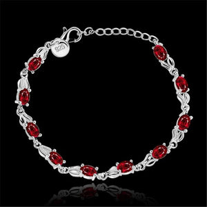 925 Charm Red Crystal Silver Bracelet