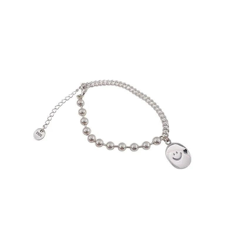 Vintage Silver Chain Bracelet with Smiley Face Pendant