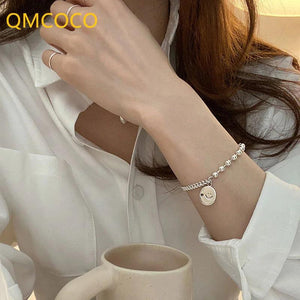 Vintage Silver Chain Bracelet with Smiley Face Pendant