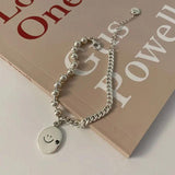 Vintage Silver Chain Bracelet with Smiley Face Pendant