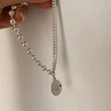 Vintage Silver Chain Bracelet with Smiley Face Pendant