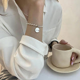 Vintage Silver Chain Bracelet with Smiley Face Pendant