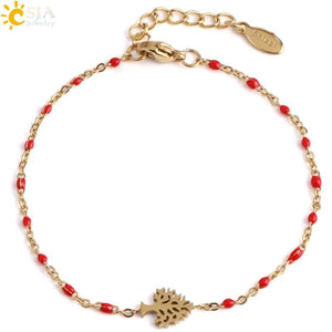 CSJA Stainless Steel Tree of Life Charm Bangle Bracelet