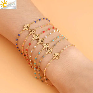 CSJA Stainless Steel Tree of Life Charm Bangle Bracelet
