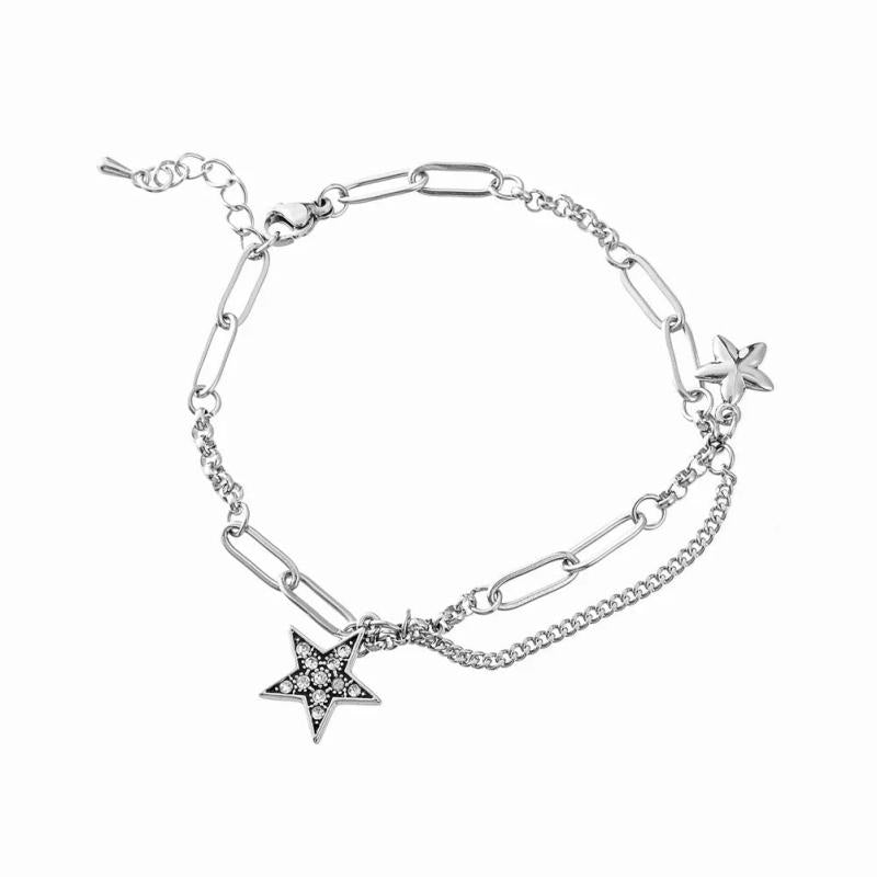 Dainty Double Layer Star Pendant Bracelet with Zircon Stones