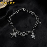 Dainty Double Layer Star Pendant Bracelet with Zircon Stones