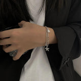 Dainty Double Layer Star Pendant Bracelet with Zircon Stones