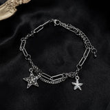 Dainty Double Layer Star Pendant Bracelet with Zircon Stones
