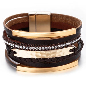 Men's Leather Bracelet Metal Bar Charm Wide Wrap Boho Punk Jewelry