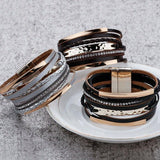 Men's Leather Bracelet Metal Bar Charm Wide Wrap Boho Punk Jewelry