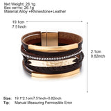 Men's Leather Bracelet Metal Bar Charm Wide Wrap Boho Punk Jewelry