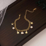 316L SS Natural Pearl Pentagram Small Bar Bracelet