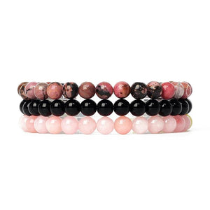 3Pcs Pink Quartz Turquoise Bracelet Sets Reiki Natural Stone