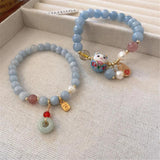 Pearl Agate Lucky Cat Jade Pendant Bracelet for Women