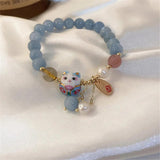 Pearl Agate Lucky Cat Jade Pendant Bracelet for Women