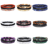 Amethyst Stone Bracelet Set 6mm Beads Bracelets Purple Agates Hematite 3Pcs
