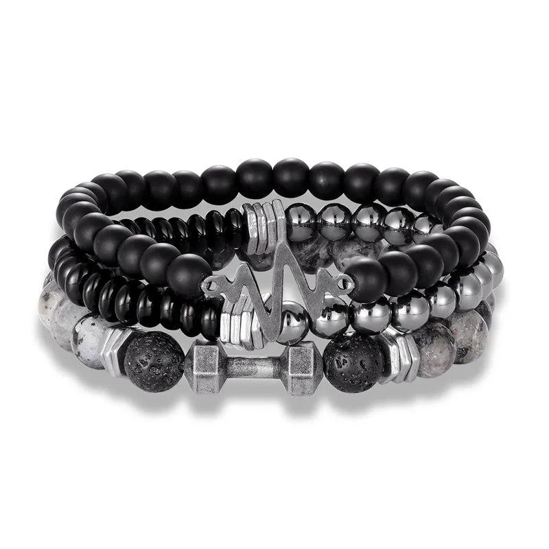 Vintage Hematite Beads Bracelets Men Geometry Charm Bracelet