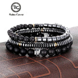 Vintage Hematite Beads Bracelets Men Geometry Charm Bracelet