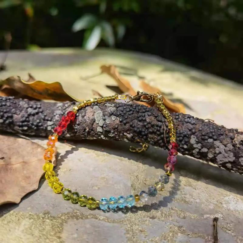 Labradorite Bracelet Brass Flash Beaded Layering Bracelet
