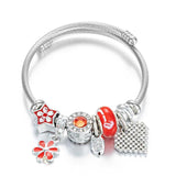 Vintage Stainless Steel Bracelet for Women Flower Crystal Heart Pendant Bangle