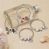Vintage Stainless Steel Bracelet for Women Flower Crystal Heart Pendant Bangle